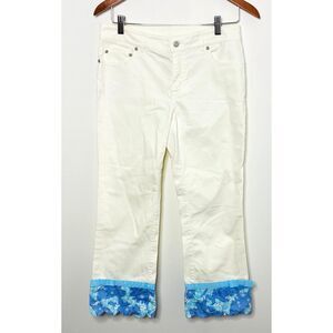 VTG Lilly Pulitzer Scallop Jungle Animals Hem White Blue Capri Denim Jeans Sz 4